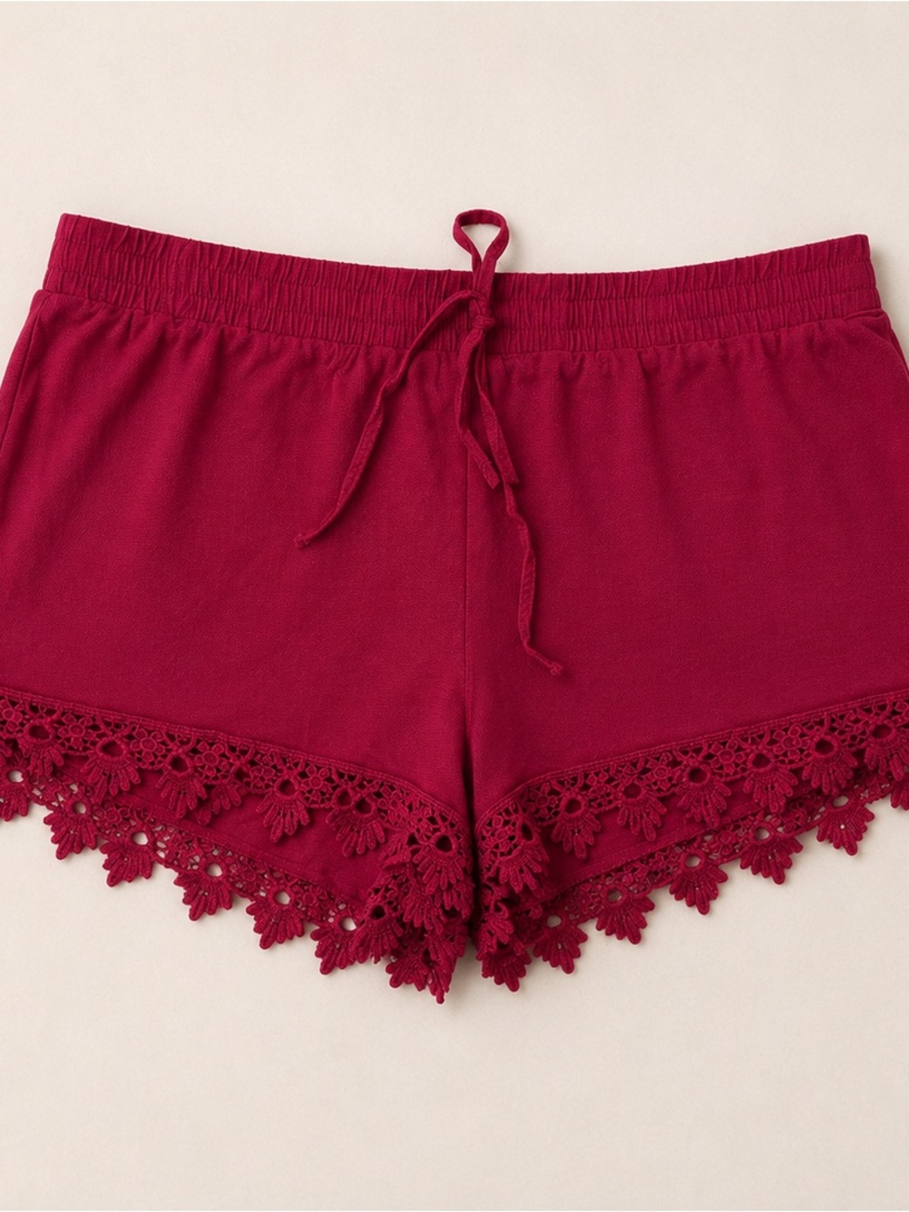 Breeze Ever Brand Deep Red Shorts with Lace Trim / Lounge Summer Feminine Summer